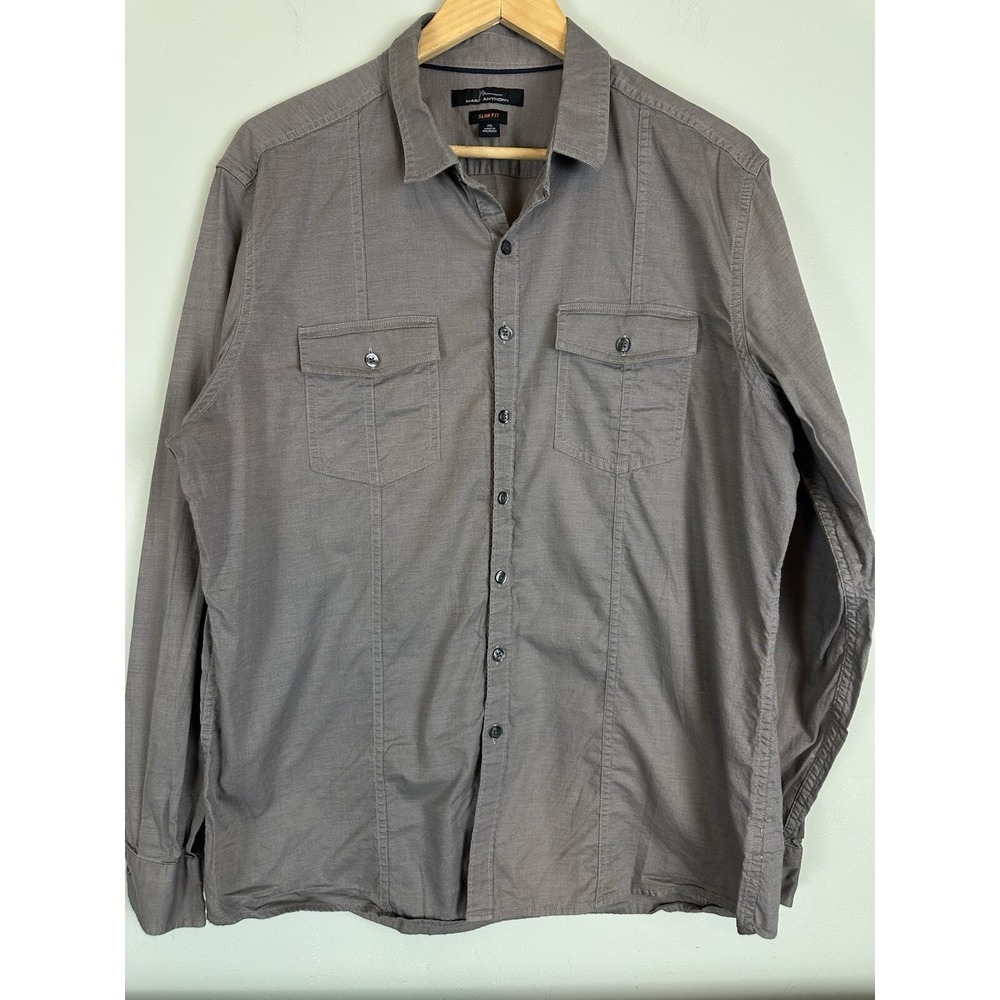 Marc Anthony Men's Long Sleeve Button Up Double Pockets Shirt Slim Fit XL Casual